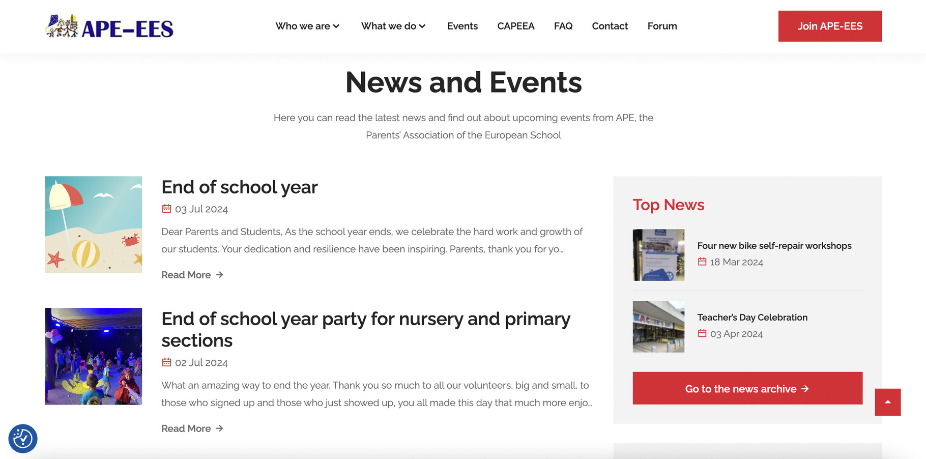 School website development news page