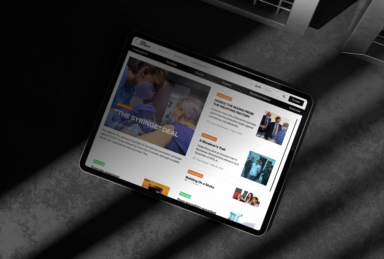 Case UI Design and WordPress development for the Rise Project Media Organization Website